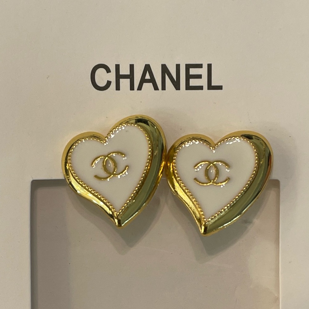 Authentic Set of Two Chanel White Heart Buttons - Stamped
